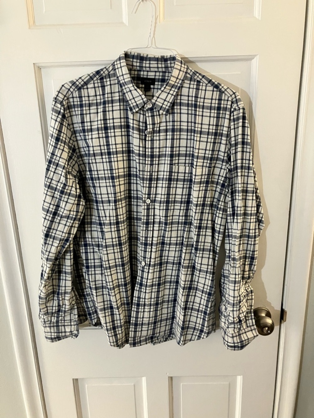 J. Crew Navy and White Plaid Button-Down Shirt